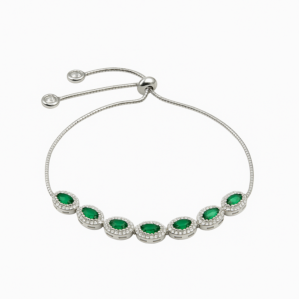 bransoletka srebrna ściągana z zielonymi cyrkoniami