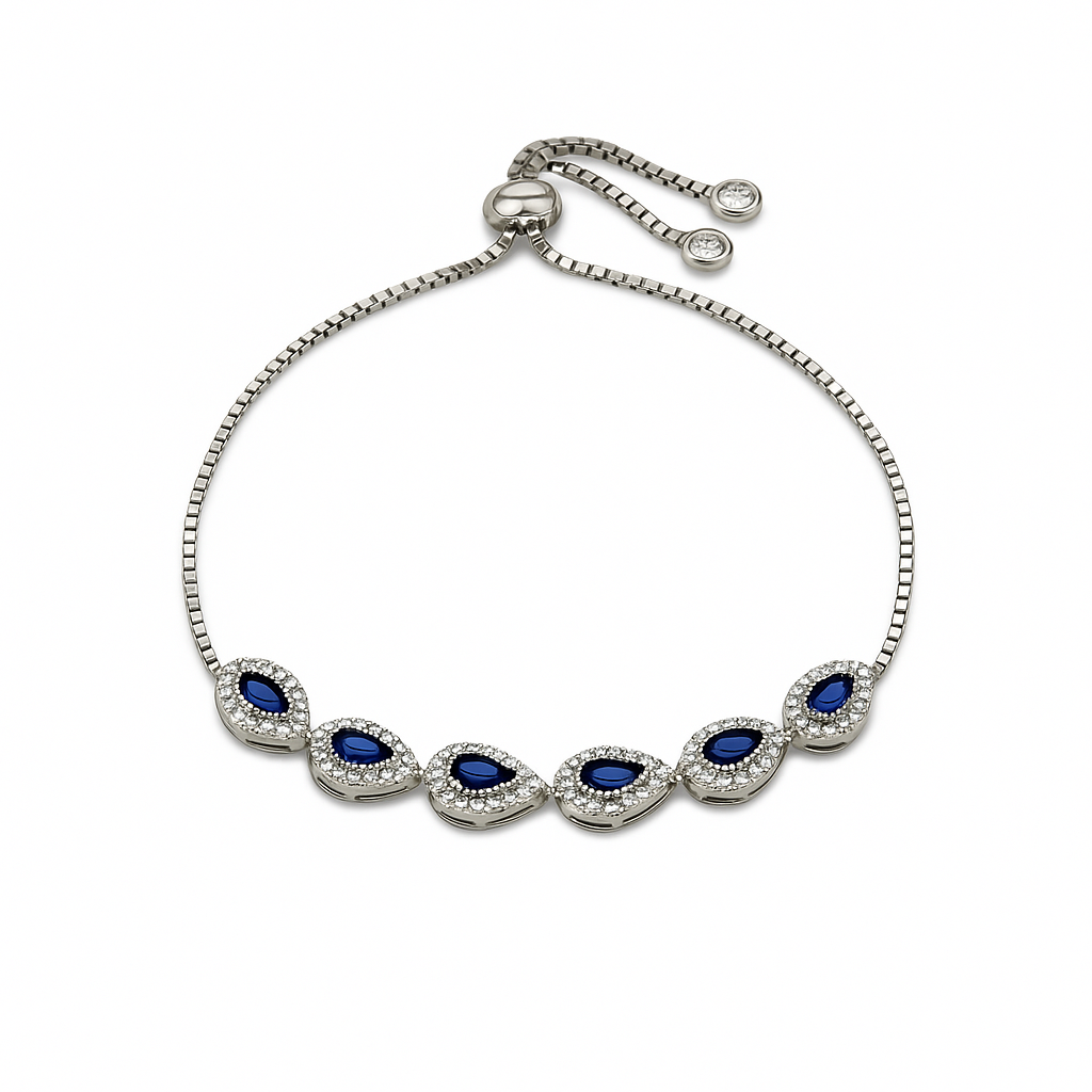 bransoletka srebrna z szafirowymi cyrkoniami