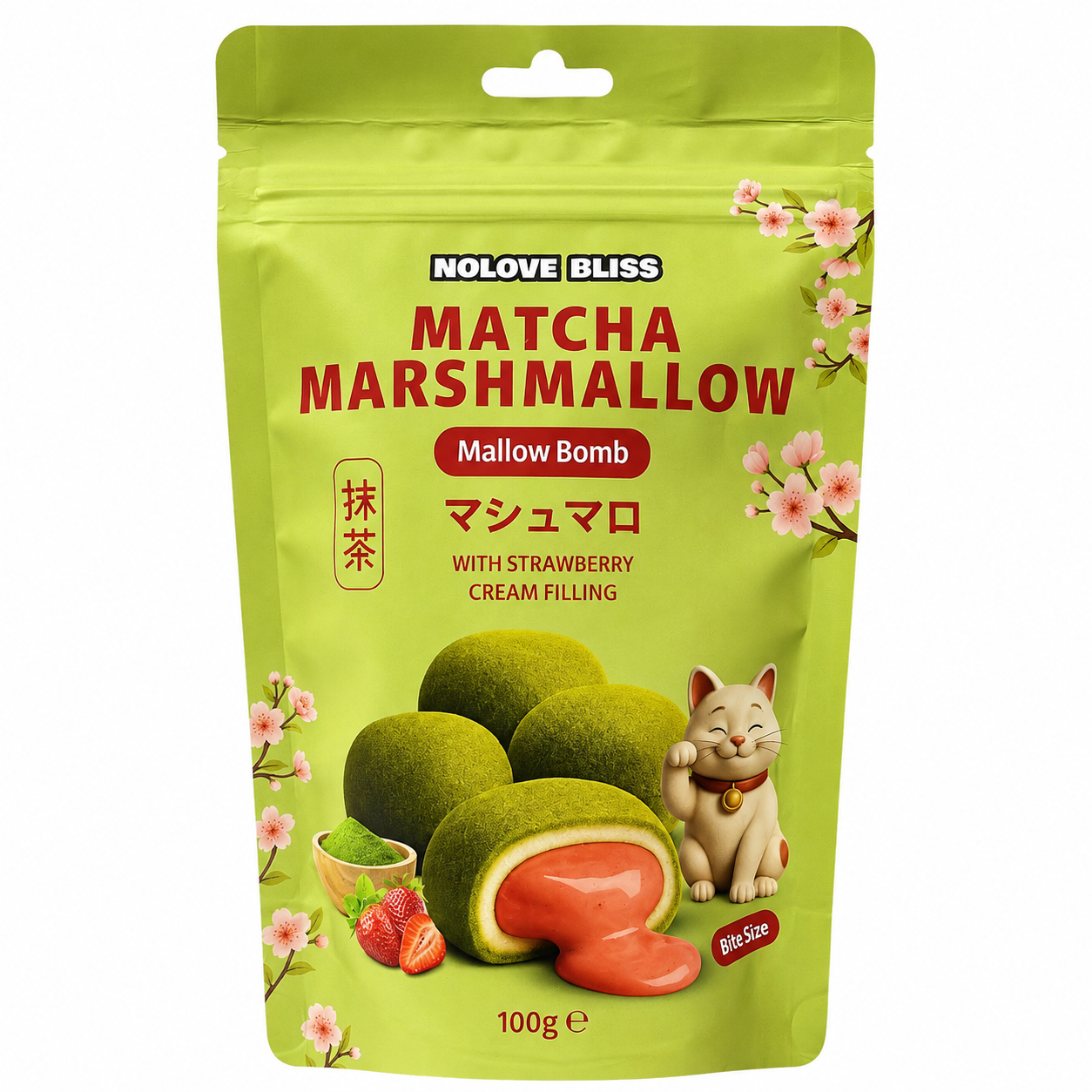 Marshmallow Matcha truskawkowe  100 g – NOLOVE BLISS