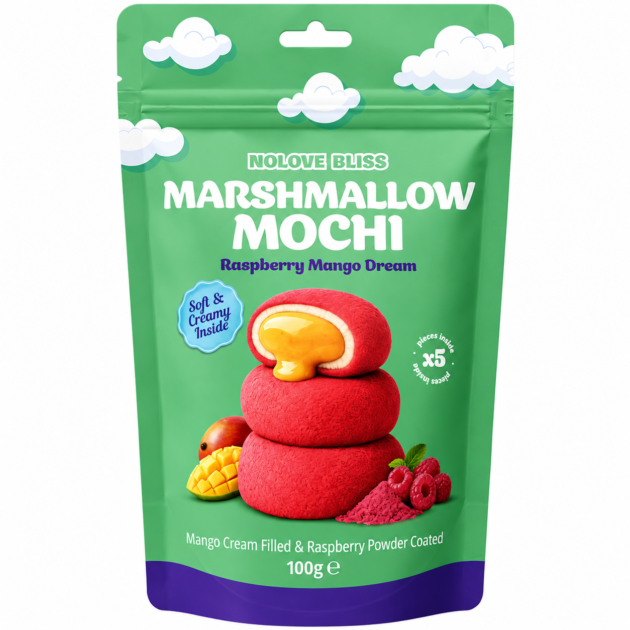 Marshmallow Mochi Malina Mango 100g | NOLOVE BLISS